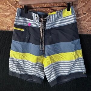 Patagonia Mens Board Shorts Size 30 Blue Yellow Striped Swim Trunks Surf Shorts